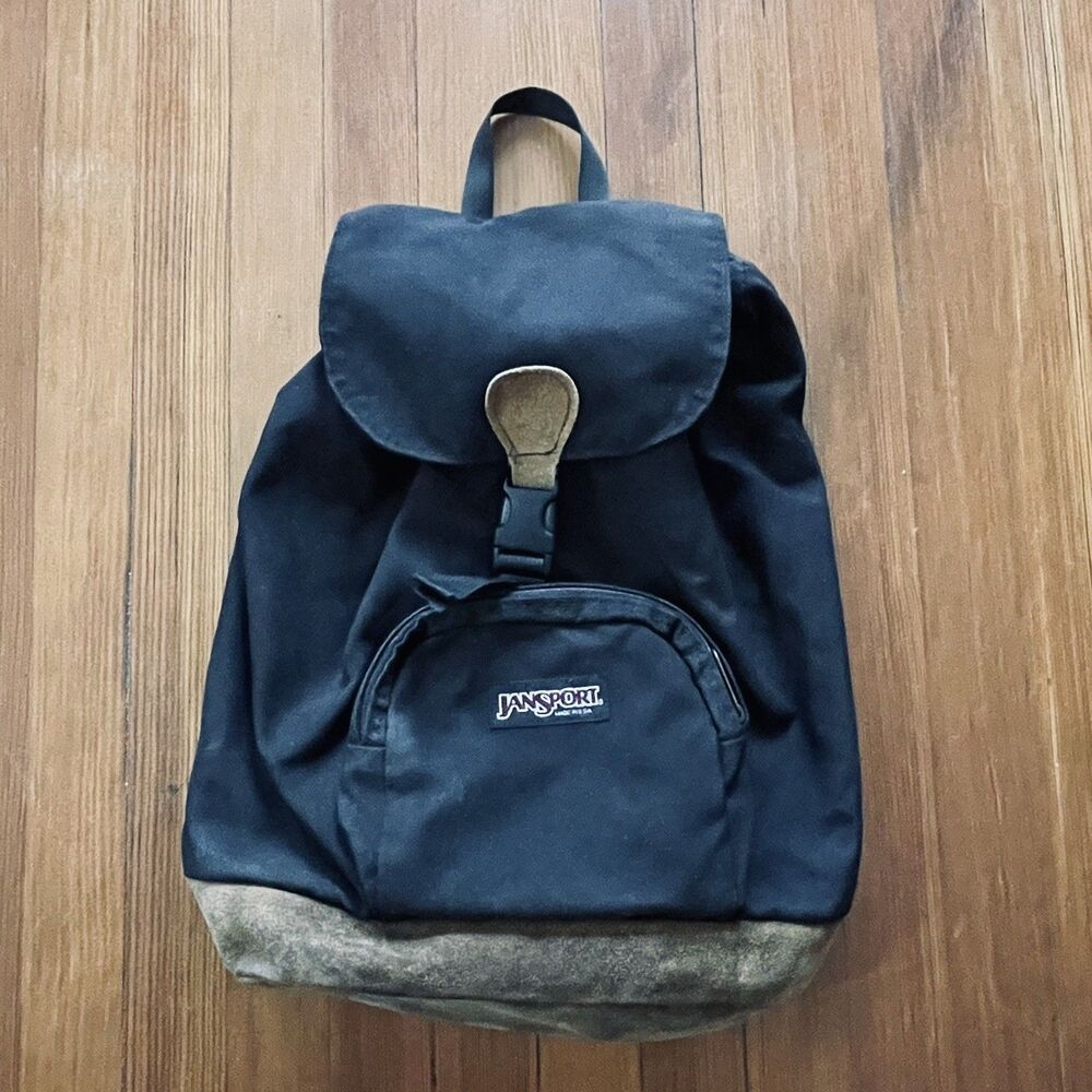 Vintage 90s Jansport Backpack Suede Bottom Flap Over Drawstring Made In USA